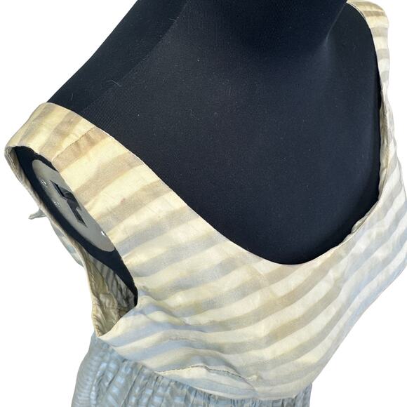 1950s Ice Blue Organza Party Dress with Appliqué – Sheer Stripe Full Skirt AS-IS - Picture 15 of 16